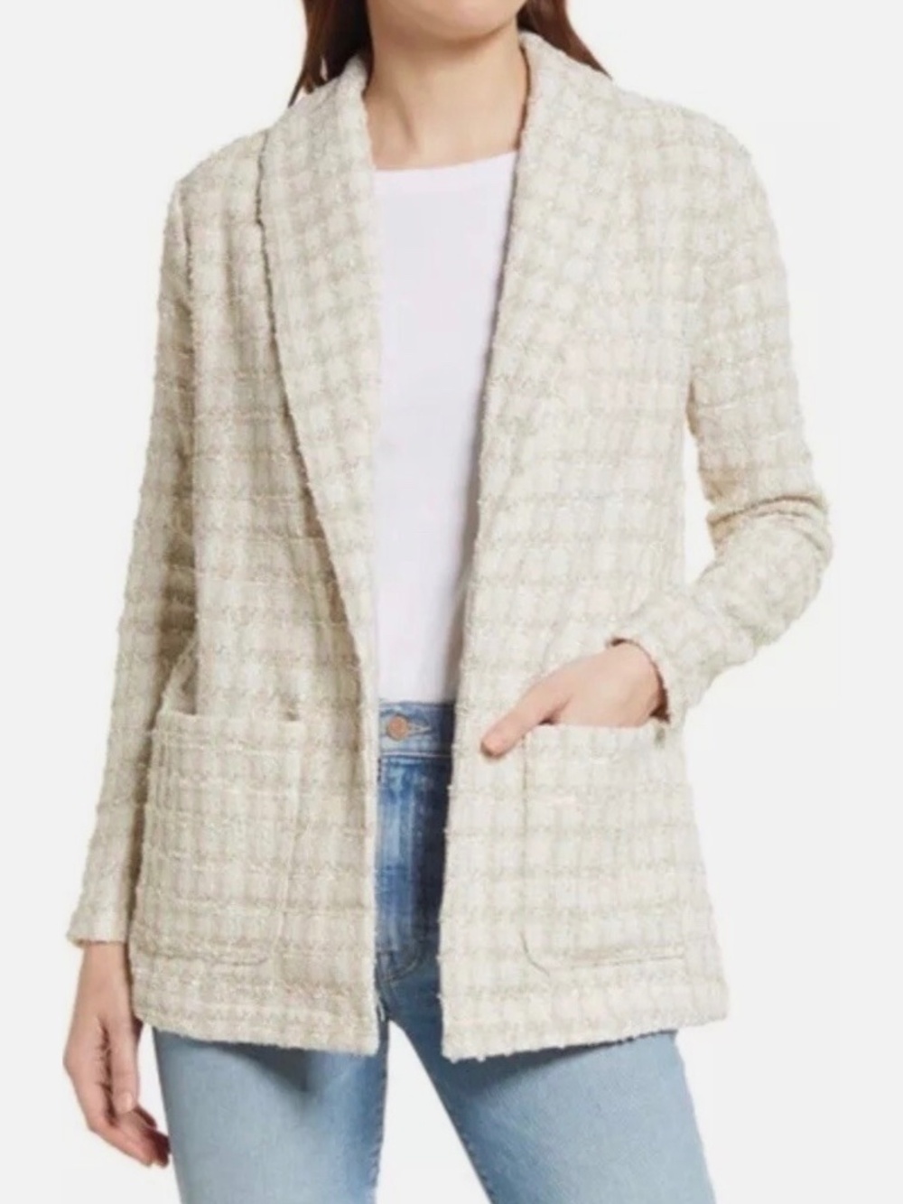 BB Dakota Cream and Tan Tweed Boucle Blazer